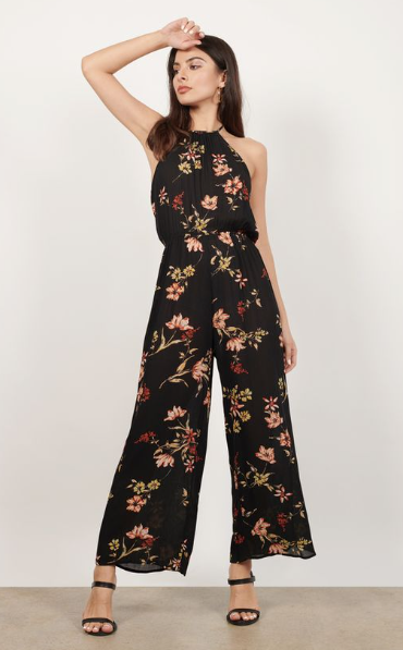 Floral Wide-Leg Jumpsuit And Ankle Strap Heels