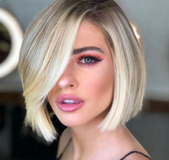 Classic Straight Blunt Bob with Long Bangs