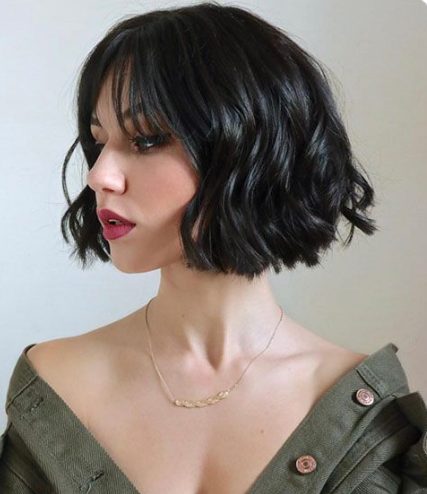 Wavy Bob with Blunt Bangs