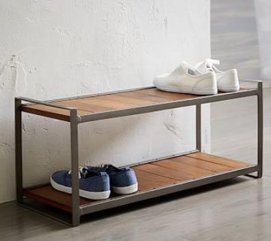 Wood And Metal Shoe Bench