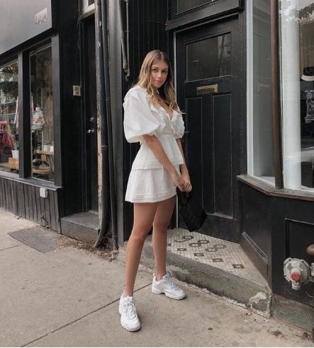 Puff Sleeves Mini Dresses and Sneakers