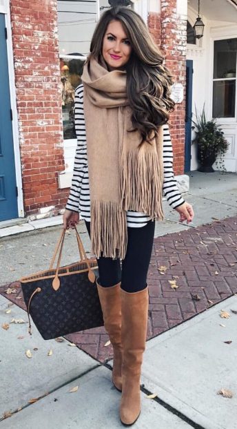 Striped top with black leggings