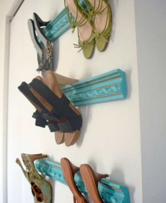 Repurposed Crown Molding Shoe Rack