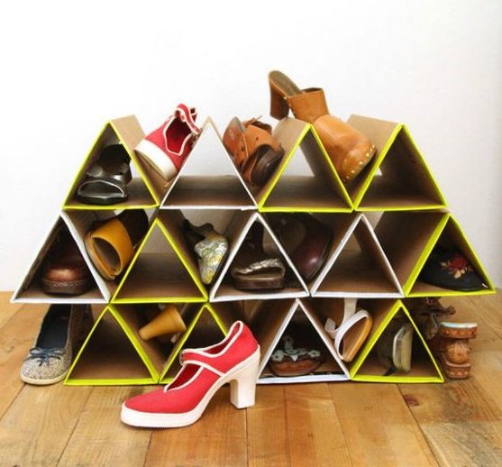 DIY Space Saving Repurposed Cardboard Shoe Rack