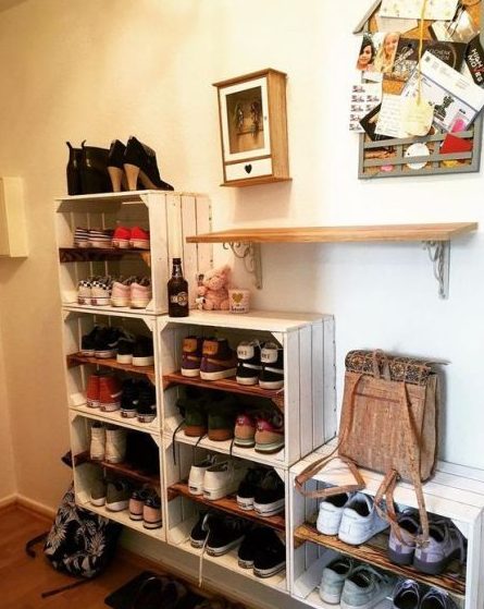 Repurposed Wooden Crate Shoe Rack