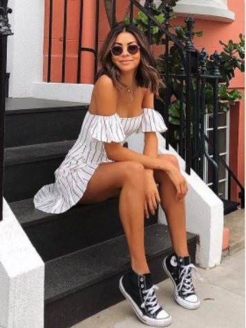 Off the Shoulder Mini Dresses and Sneakers