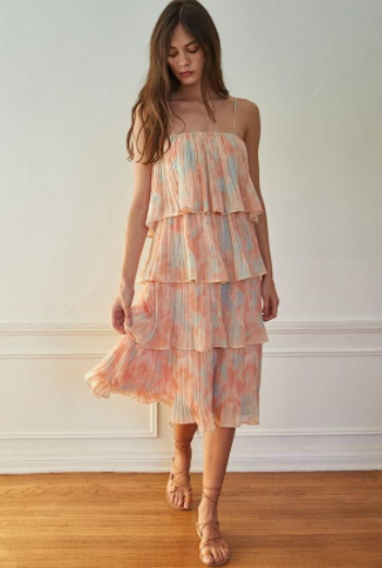 Tiered Midi Dress and Lace-up Sandals
