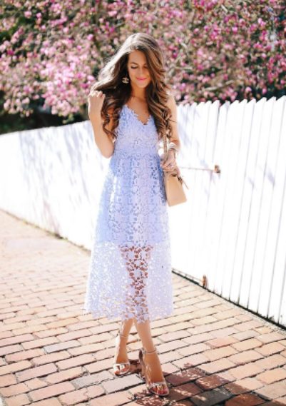  Blue Lace Dresses and Ankle Strap Heels