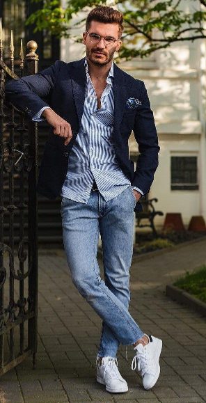 Shirts, Blazers with Jeans, and Sneakers