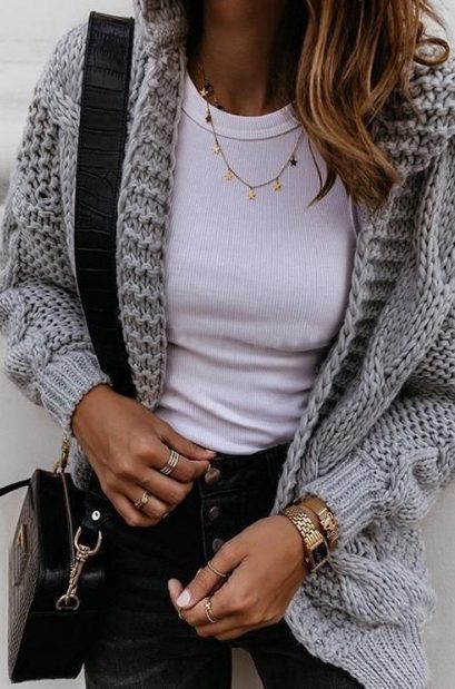 Knit Loose Hoodie Cardigan