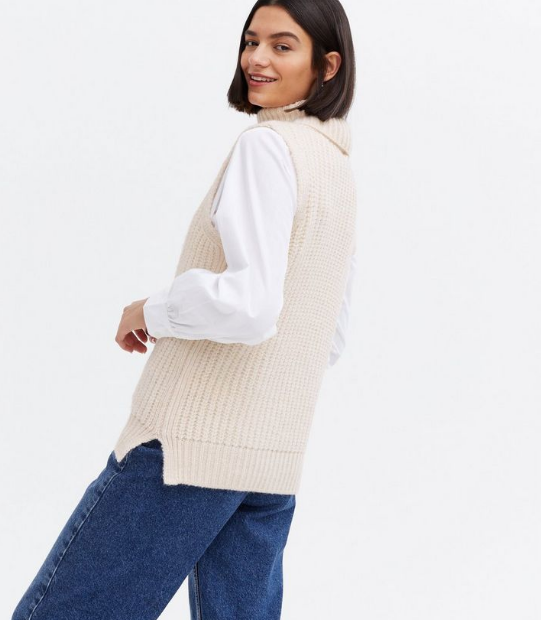Neck Vest Jumper in Off White
