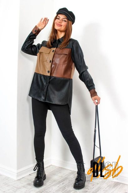 Midi Shirt in Brown Marble Print