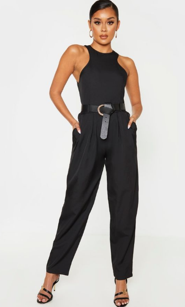 Black Racer Back Pocket Detail Jumpsuit