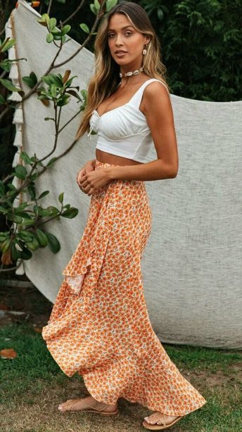Crop Tops And Boho Side Tied One-Piece Print Skirts