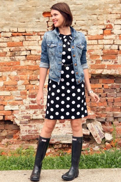 Rain Boots with Denim Jacket & Dot Dress