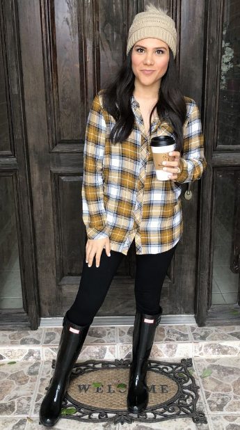 Plaid Shirt with Rain Boots
