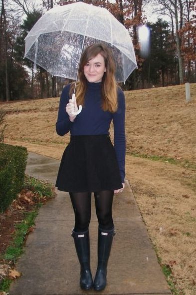 Navy Blue Long Sleeve Tee & Mini Skirt with Rain Boots