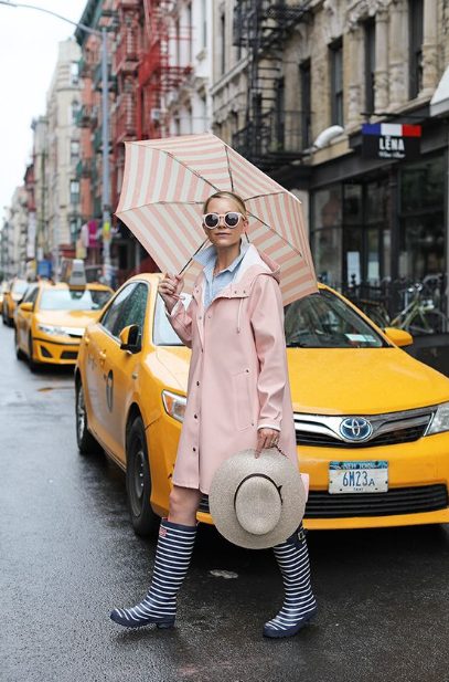 Rain Boots with a Charcoal Trench Coat