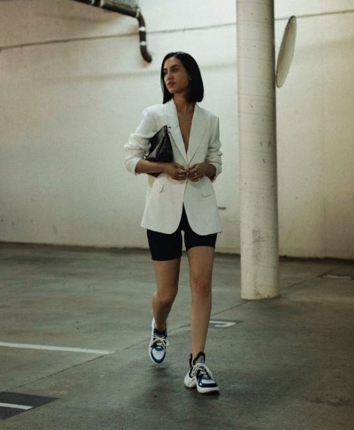 White Blazer & Sneaker Shoes with Biker Short