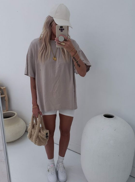 Longer Shirt with High-Waisted Biker Leggings
