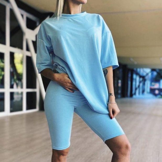 Blue Oversize T-shirt & Blue Biker Short