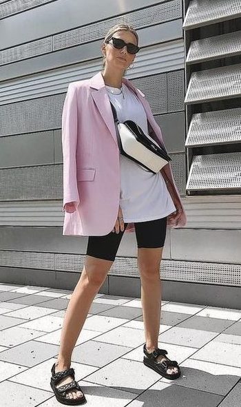 Blazer & Basic T-shirt with Biker Short