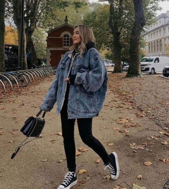 Hoodie, Oversized Denim Jackets with Black Jeans