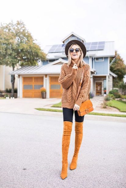 Sweater, Leggings, And Orange Boots