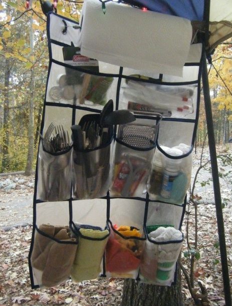 Keep Your Kitchen Supplies In A Shoe Organizer For Camping