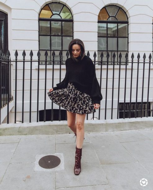 Oversized Black Jumpers With  Floral Skirts