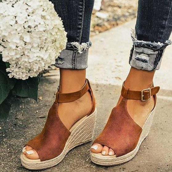 Women Chic Espadrille Wedges Adjustable Buckle Sandals