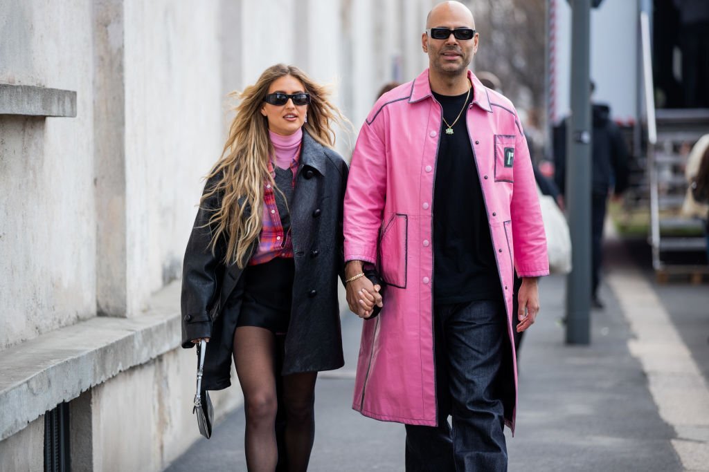 Horizontal Plaid T-shirts, Pink Trench Coats, Short White Overalls, and Pink Rain Boots