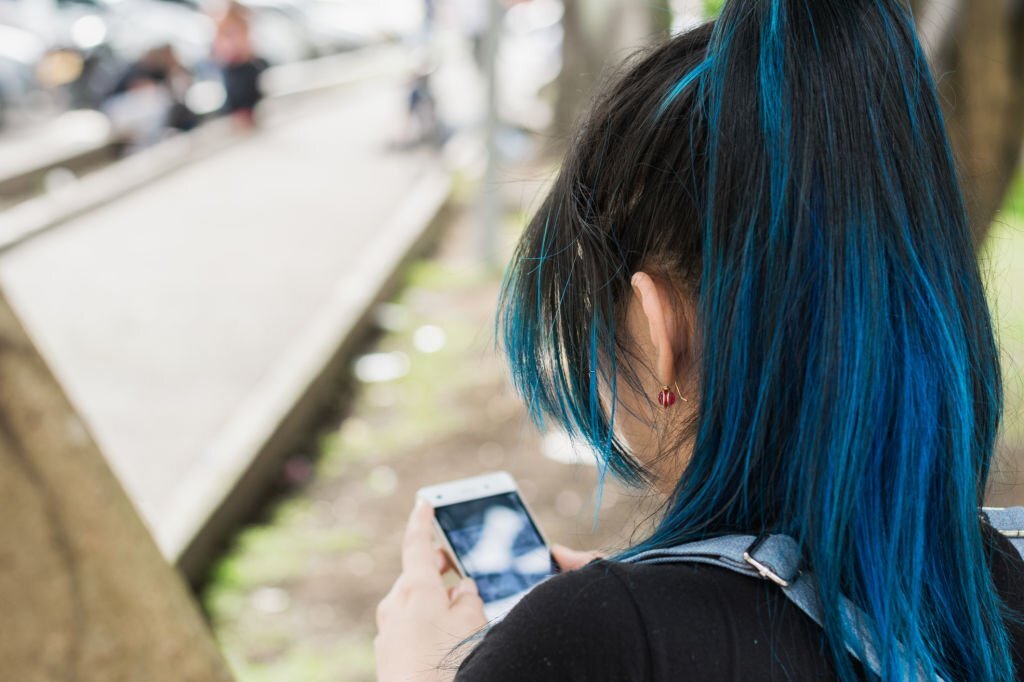 Brown Hair with Blue Highlights