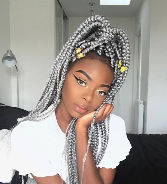 15 Cool Box Braids Hairstyle In Silver Grey Color Hood MWR Image 10 133