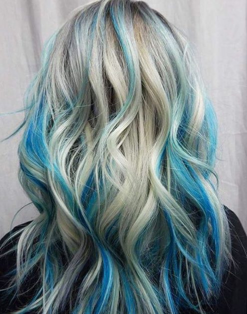 Blue and green color on gray hair background