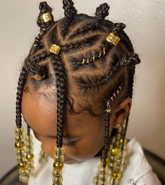 Fancy braids with gold beads 