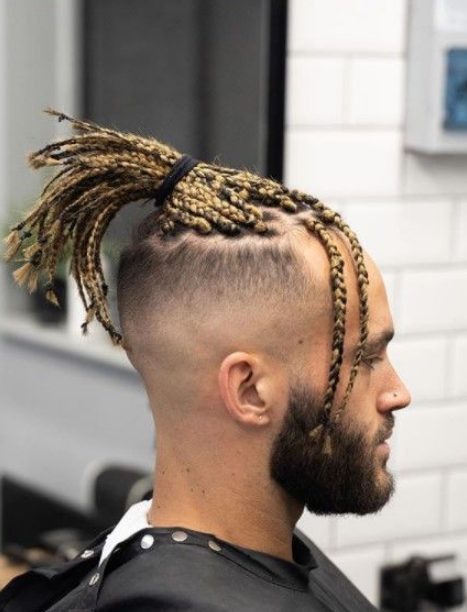 Cornrow braids tied up