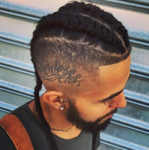 Two cornrow braids