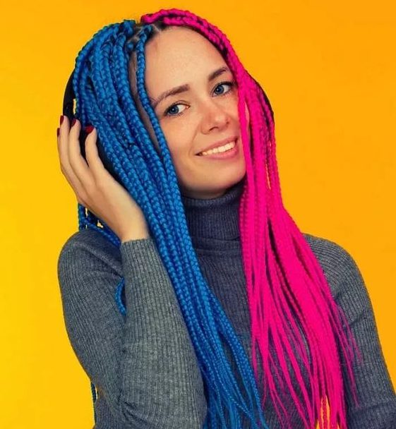 Half blue half pink box braids