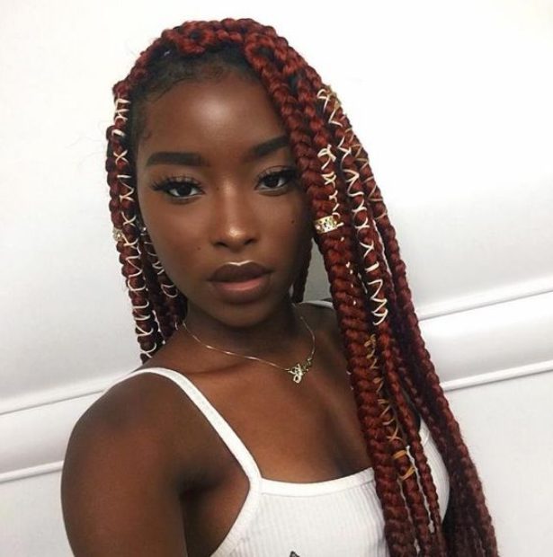 Red Box Braids With White Cores