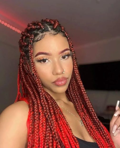 Red ombre box braid