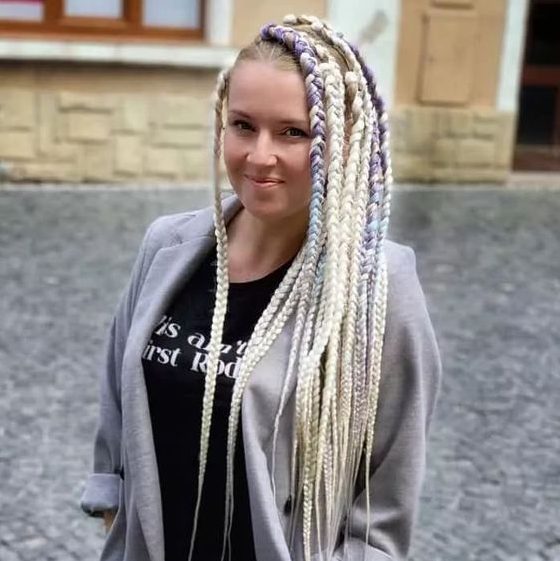 Chunky blonde and mauve braids