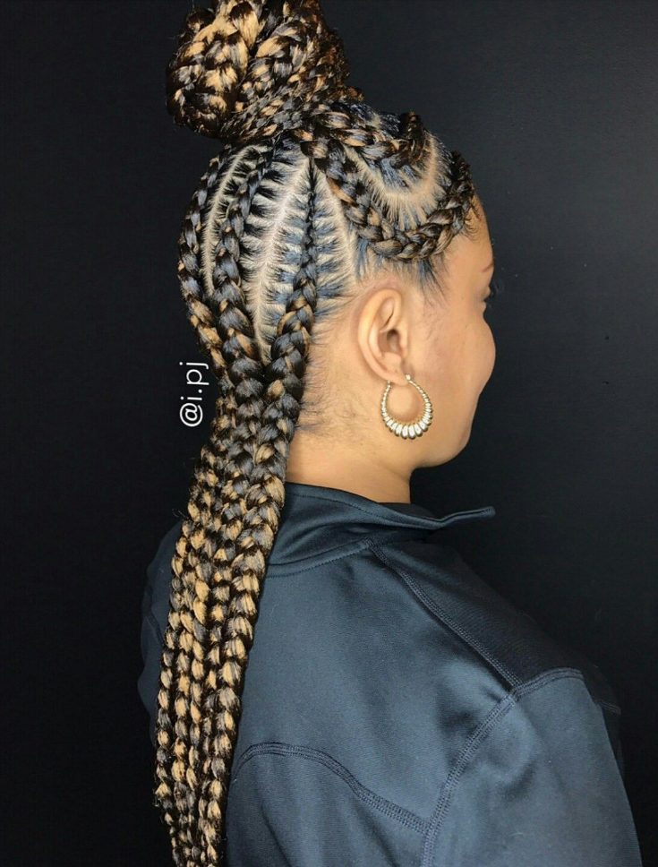 Half Up High Bun with Stitch Braids