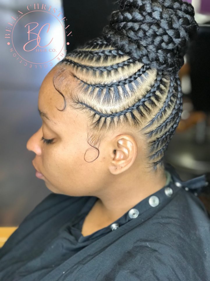 High Bun Curved Stitch Braids