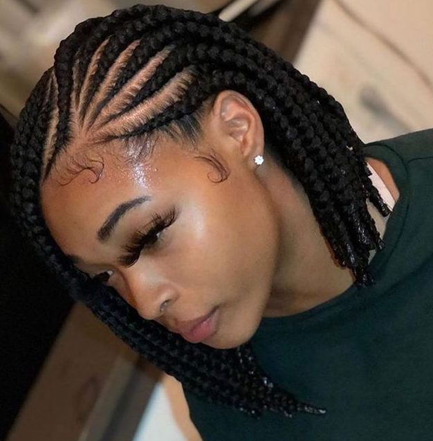 Short braided bob with stitch braids.