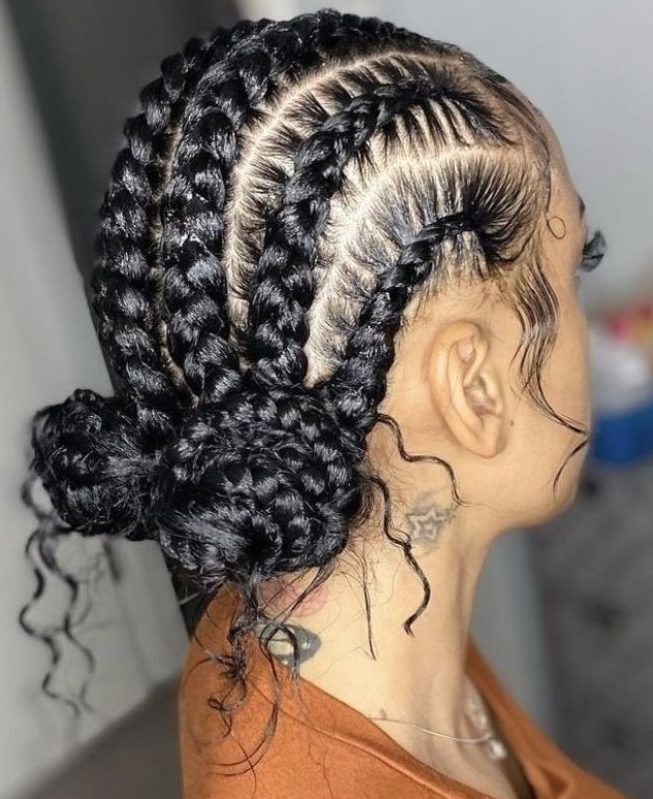 Jumbo Stitch Braids And Low Feminine Curly Buns