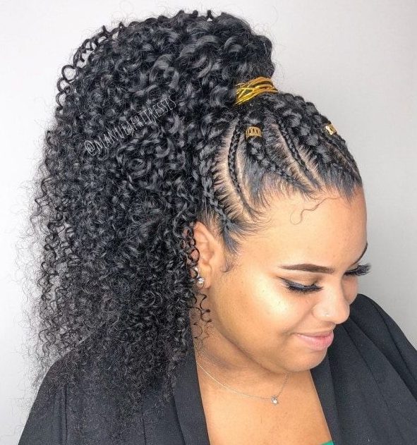 Super Curly Ponytail With Braided Rows