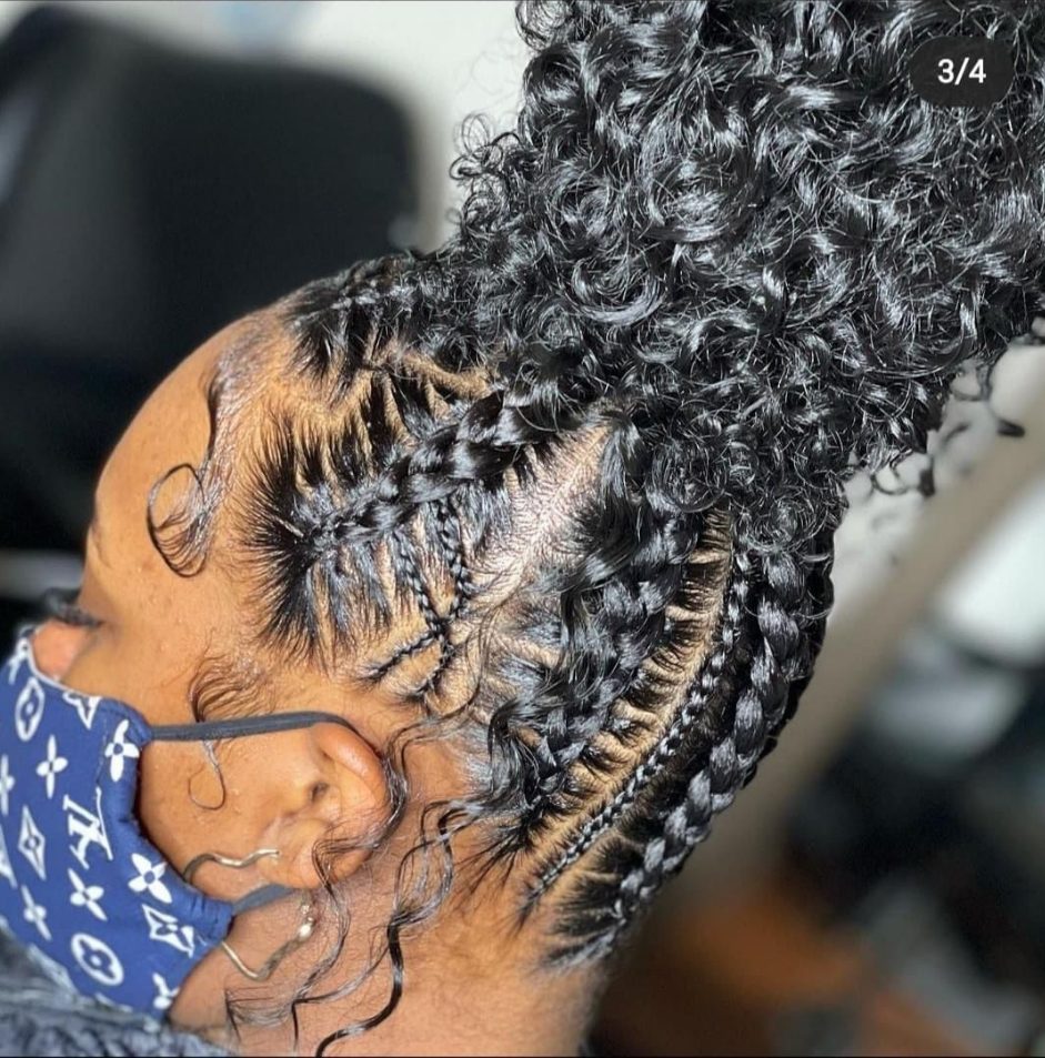 Stitch Braids With Pineapple Curly Bun