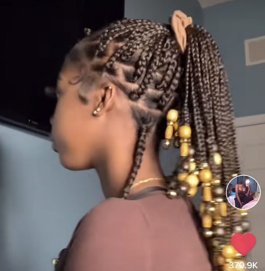 Box Braided Ponytail with weave and beads