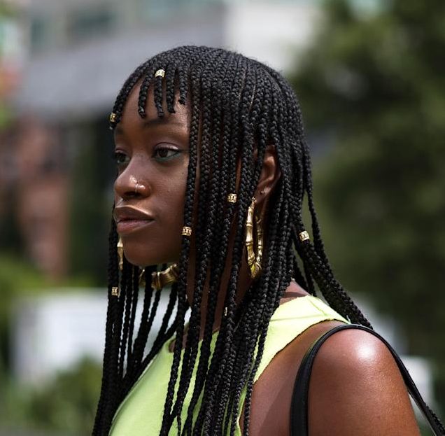 Long Box Braids with Bangs